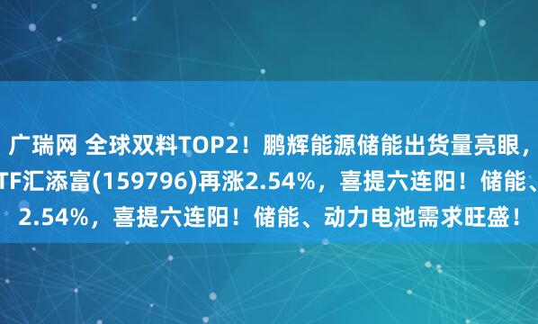 广瑞网 全球双料TOP2！鹏辉能源储能出货量亮眼，大涨超10%！电池ETF汇添富(159796)再涨2.54%，喜提六连阳！储能、动力电池需求旺盛！