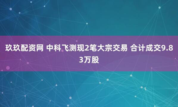 玖玖配资网 中科飞测现2笔大宗交易 合计成交9.83万股