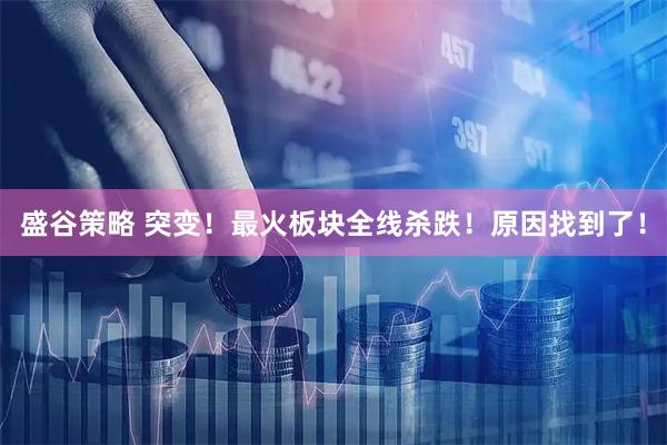 盛谷策略 突变！最火板块全线杀跌！原因找到了！